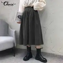

2021 Women's Autumn Loose Solid Skirts Corduroy Skirt Celmia Elastic High Waist A-line Midi skirt Casual Fashion Falda Jupe Femm