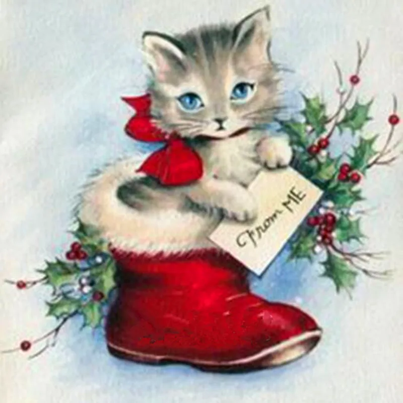 Diamond Painting Cats Christmas Card Gift 5D Diy Full Square / Round Stone Diamond Painting 3D Embroidered Cross Stitch Sticker