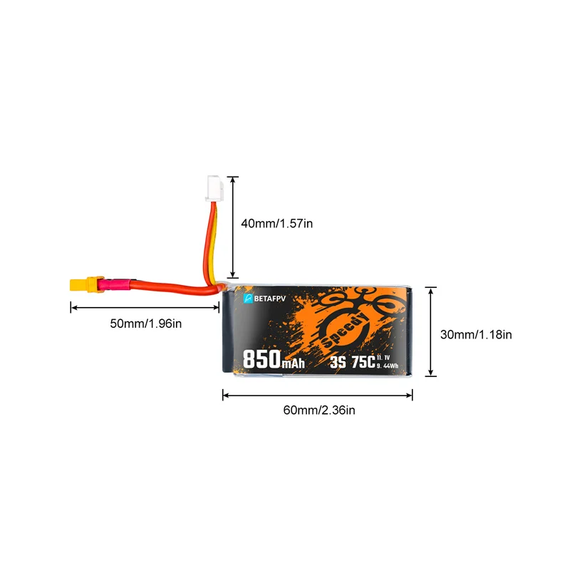 2PCS BETAFPV 850mAh 4S 75C Li-Po Battery (XT30/XT60)