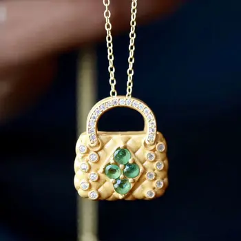 

New silver inlaid Cubic Zirconia Pendant Necklace Chinese style gilded fairy messenger bag modeling charm brand jewelry