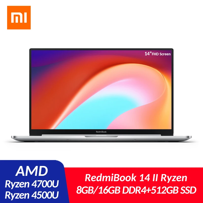 Оригинальный ноутбук Xiaomi RedmiBook 14 дюймов 2nd AMD Ryzen 4500U/4700U 8G/16G DDR4 Dual RAM 512GB SSD Windows 10
