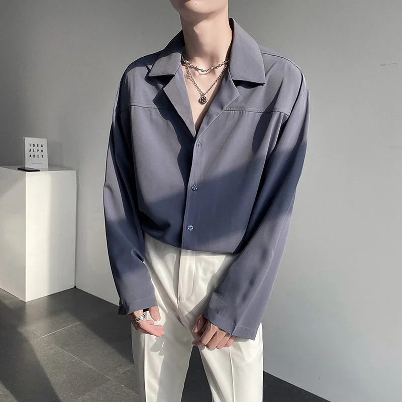 

2021 Men's Loose Suit Collar Hawaiian Shirts Grey French Cuff Mens Shirts Fashion Trend Clothes Camisa Masculina Plus Size M-2XL