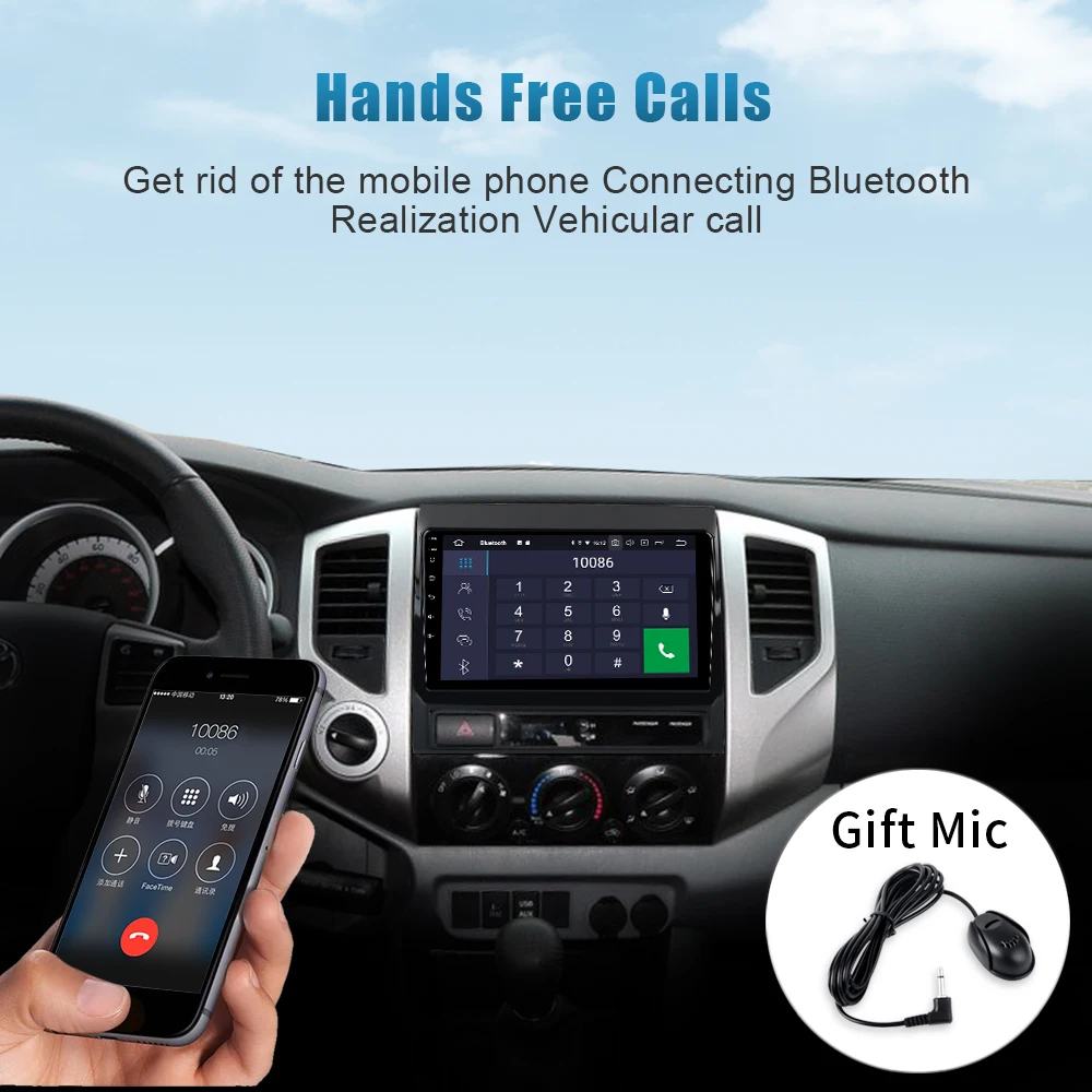 Excellent 9" Multimedia Android 9.0 Car Radio 1din for Toyota Tacoma GPS Navigation Bluetooth Car Stereo System Free Map card RDS WIFI Bluetooth RDS radio 2