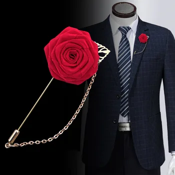 

Men's suit corsage accessories new solid color men's corsage upscale wool fabric plug-in long brooch