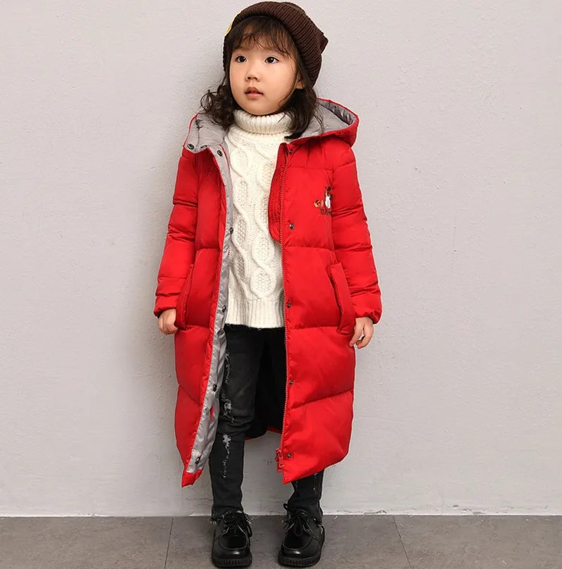 Winter Jackets 2-8 years Child Girls Boys Hooded Zipper White Duck Down Long Outwears Winter Warm Long Jackets
