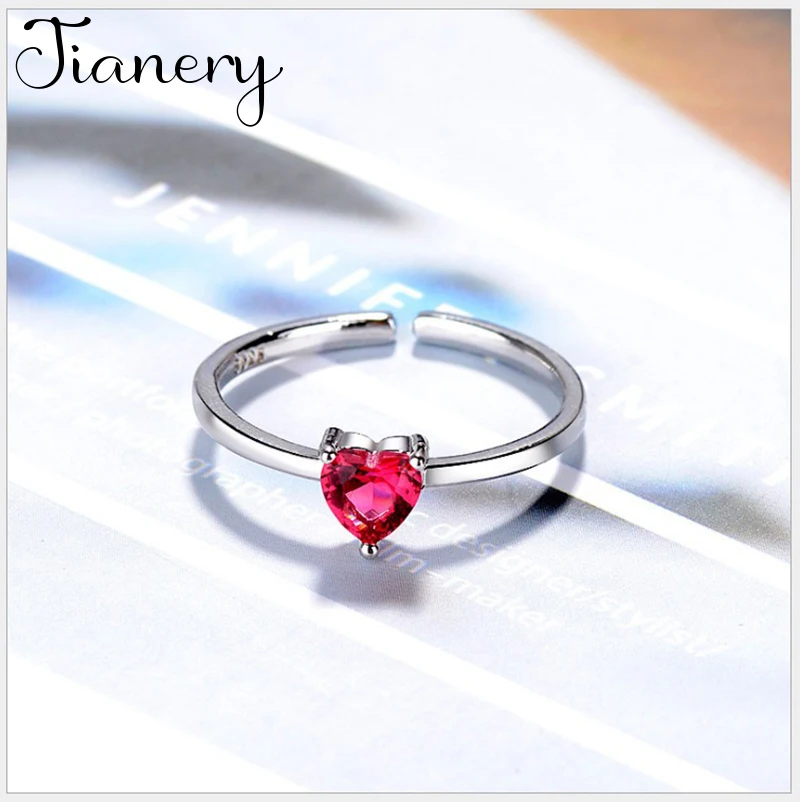 JIANERY Wholesale Real Silver Color Red Heart Rings For Women Big Antique Finger Jewelry High Quality | Украшения и аксессуары