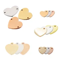 

10Pcs Gold Plated Engraving Necklace Bracelet Blanks Lots Heart Stainless Steel Heart-Shaped Charms DIY Jewelry Making Component