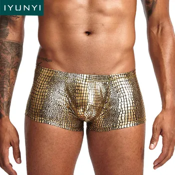 

IYUNYI Men Boxer Shorts Snake Skin Leather Sexy Mens Underwear Boxers Men U Convex Low Waist Male Panties Underpants