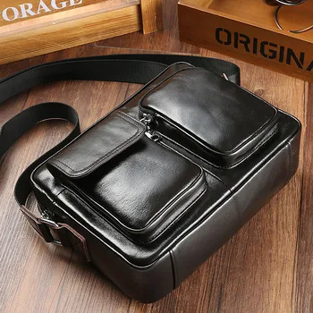 

2020 men's shoulder bag leather casual small toe cap top layer leather crossbody bag