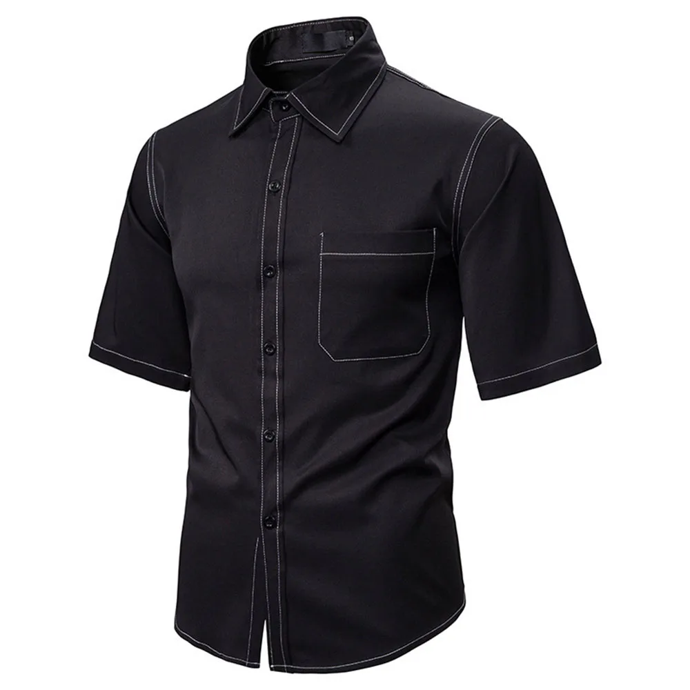 

Black White Men Shirts Short Sleeve Summer 2020 Slim Fit Fashion Streetwear Casual Shirts Blouse Tops Plus Size Man Clothes