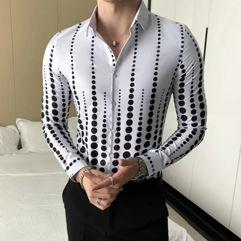 Fashion Point Striped Print Men Shirt Slim Fit Long Sleeve Casual Dress Shirts Streetwear Social Men Clothing Camisa Masculina Fashion Point Striped Print Men Shirt Slim Fit Long Sleeve Casual Dress Shirts Streetwear Social Men Clothing Camisa Masculina