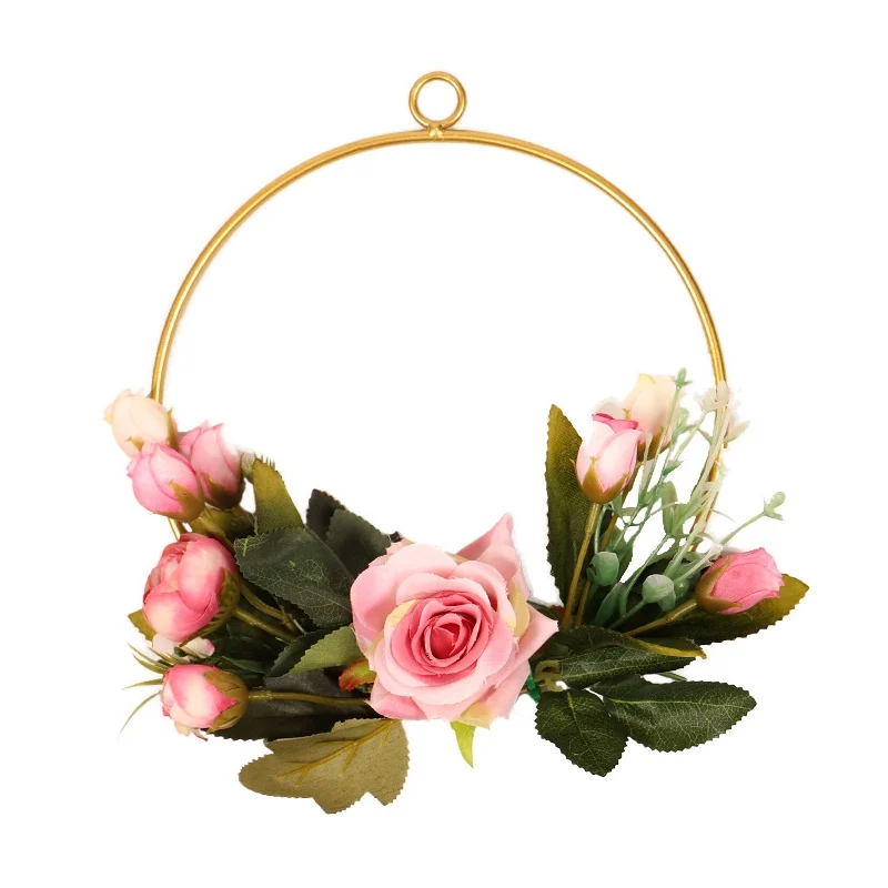 Artificial Flowers Garland Wooden Frame Pendant Faux Floral Hanging Wreath For Wall Wedding Decorations Garland - Цвет: Светло-серый