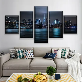 

HD Prints Pictures Modular Canvas Poster Wall Art Framework 5 Pieces New York City Building Sunset Landscape Painting Home Decor