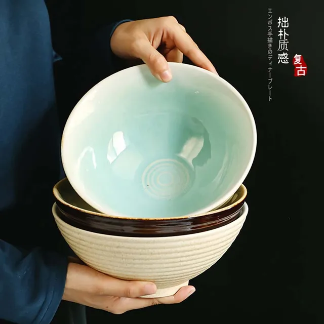 FANCITY Japanese kiln turned ceramic ramen bowl, large soup noodle bowl, household beef noodle bowl, instant noodle bowl, fruit 5