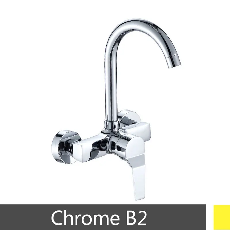 Chrome B2 Хромированный настенный смеситель для кухни с поворотом на 360 градусов и гибкой трубкой для горячей и холодной воды, настенный смеситель с двумя отверстиями, mxiers - Цвет: Chrome B2