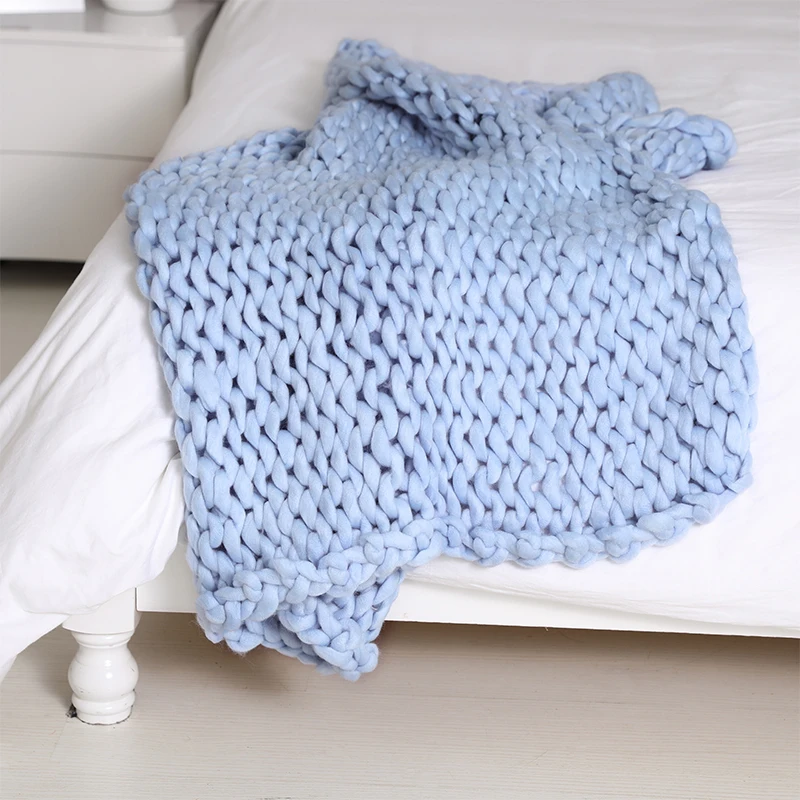 

New Nitting Throw Blankets Merino Knitted Blanket Hand-knitted Warm Chunky Knit Blanket Thick Bulky Sofa Throw Drop Shipping