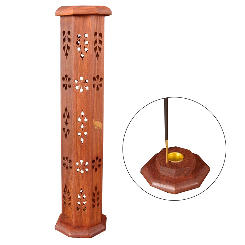 

Odorless Vertical Incense Burner Ash Catcher Rosewood Octagonal Aromatherapy Tower Accessories
