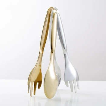 

Stainless Steel Salad Tongs Durable Gold Sliver BBQ Clips Bread Steak Cooking Tools Buffet food clip Kitchen Accessories