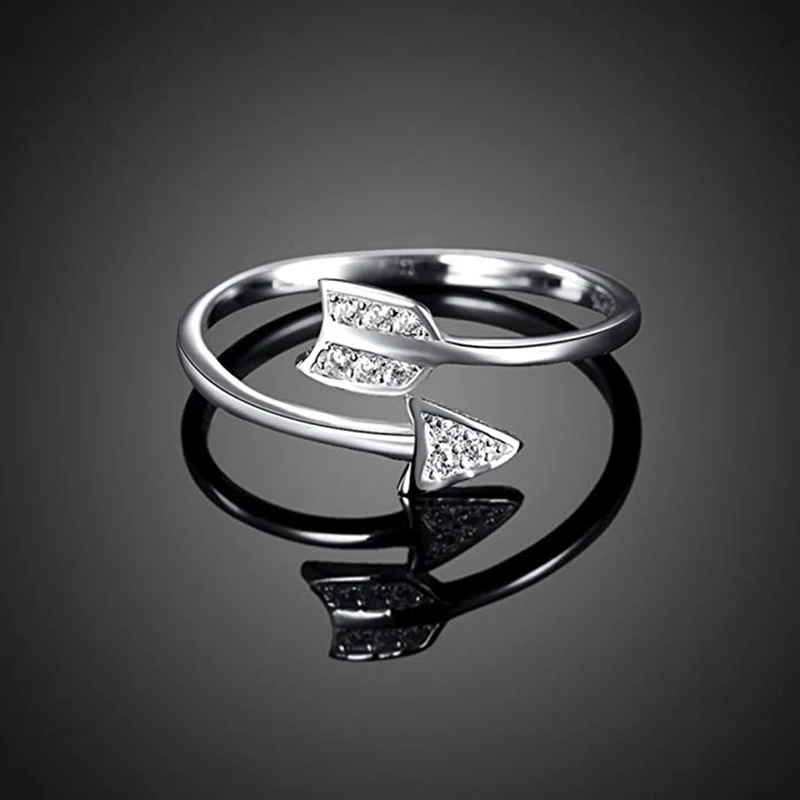 Qevila Fashion 925 Silver Rings Arrow Crystal 925 Sterling Silver Ring Adjustable Wedding Silver 925 Ring for Women Jewelry Gift (1)