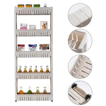 

5 Tier Mobile Shelving Unit Organizer Slide Out Storage Tower Slim Storage Tower Rack with Wheels Pull Out Pantry Shelves Cart