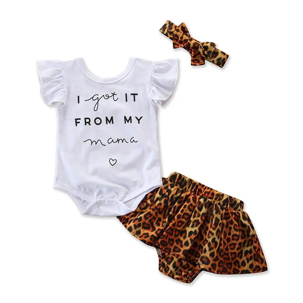 

Toddler Baby Girl Clothes Long Sleeve Letter Print Baby Outfits Romper Sets Skirt Tops Headband Piece 3 Romper Leopard Autu Y5M2