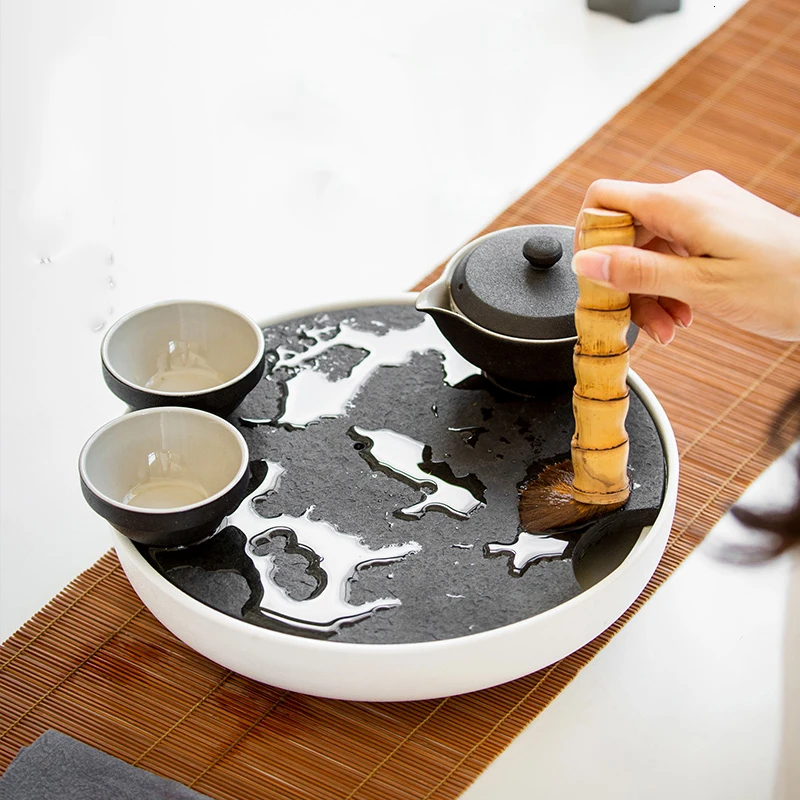 Чайный поднос из камня Wu Jin, керамический цоколь, для хранения воды, поднос с сухим пузырьком, чайный поднос для церемонии кунг-фу, есть небольшая чайная платформа