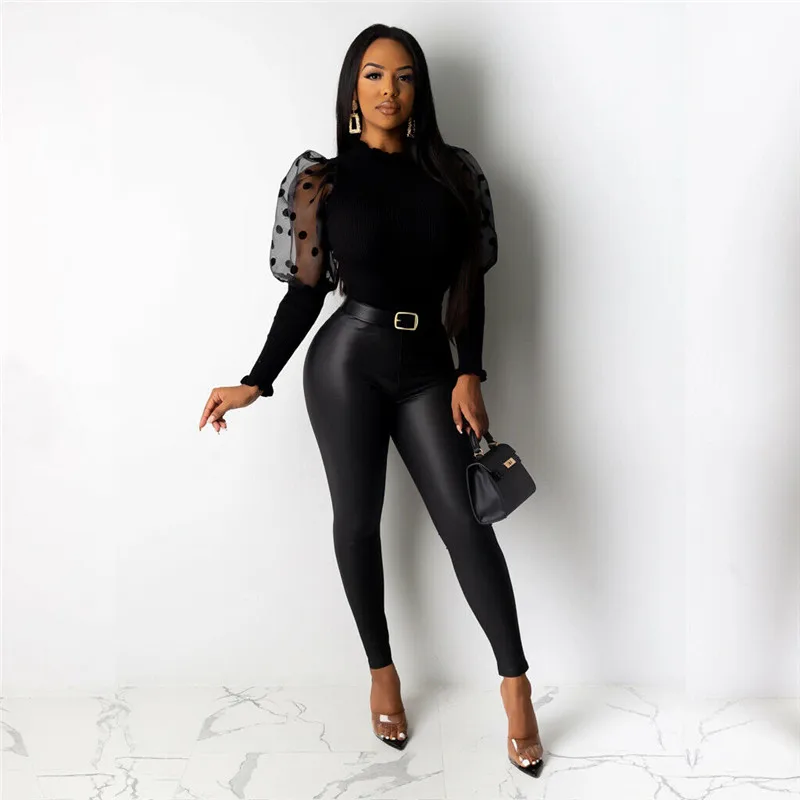 Женская трикотажная блузка с высоким воротом прозрачная сетчатая рубашка