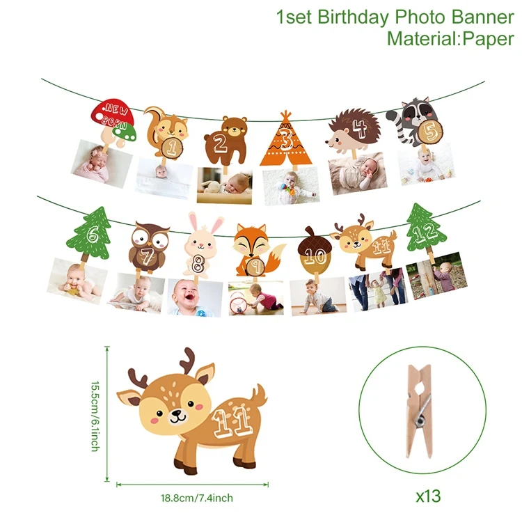 Photo Banner 1pcs HUIRAN/вечерние принадлежности в лесном стиле; Детские сувениры; сафрай; Животные в джунглях; декор для дня рождения; тема джунглей; декор для дня рождения; детский душ - Цвет: Photo Banner 1pcs