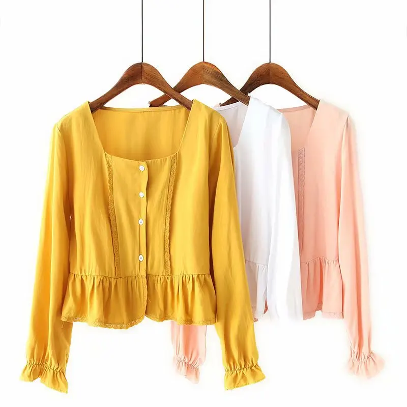 Blouses Woman 2019 Loose Square Collar Lace Shirt Women Blouse Women Modis Camisa Femenina Womens Tops and Blouses