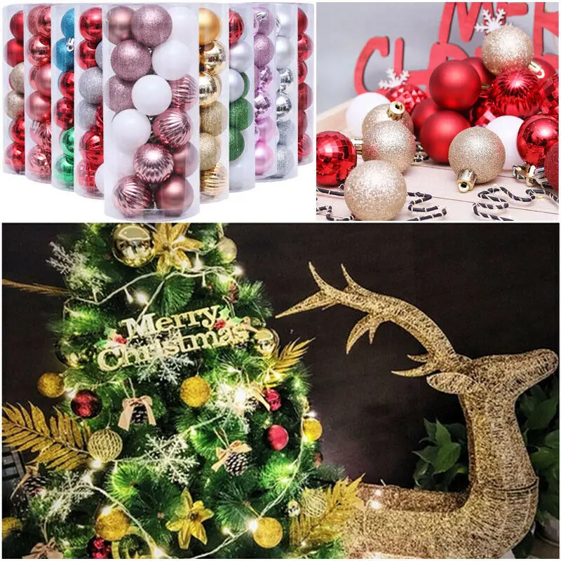 24 pcs 40mm Christmas Xmas Tree Balls Baubles Hanging Home Party Ornament Decor Glitter Christmas Baubles Hanging Decor
