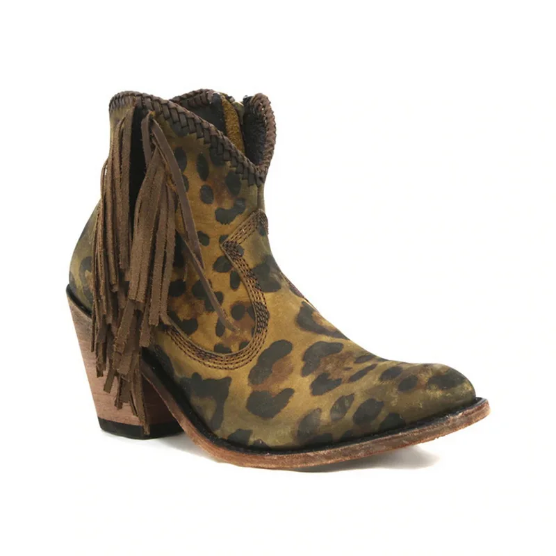 

SHUJIN 2019 Women Shoes fashion Leopard Print Sexy Pointed Toe Ankle Boots Slip on Deep V High Heel Martin boots Lady Shoes