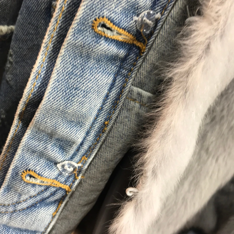 Зимнее женское пальто воротник из натурального Лисьего меха+ натуральная кроличья шерсть лайнер джинсовая куртка толстые утепленные джинсы пальто; женская верхняя одежда pakars HHPC27
