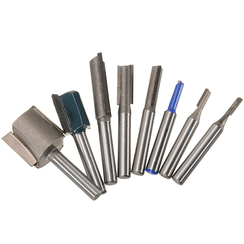 8pcs Woodworking Straight Router Bit 1/4&quot Shank Slotted Carving Engraving Milling Cutter Carbide Tipped Wood Flush Trim | Инструменты