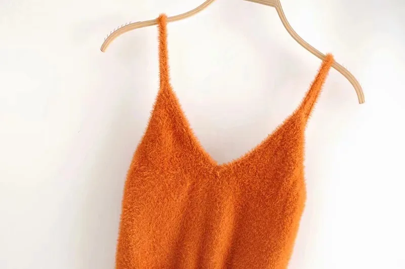 Женщины пушистый искусственный мех скольжения Camis In оранжевый