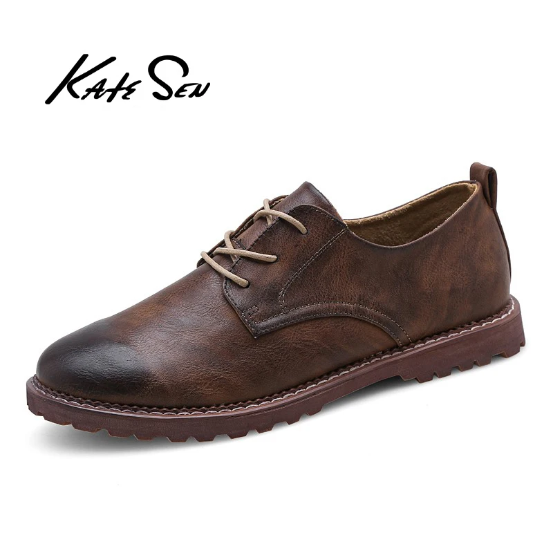 

British big head casual shoes men's leather round head simple wild retro trend belt soft bottom daily casual Oxford men's shoes