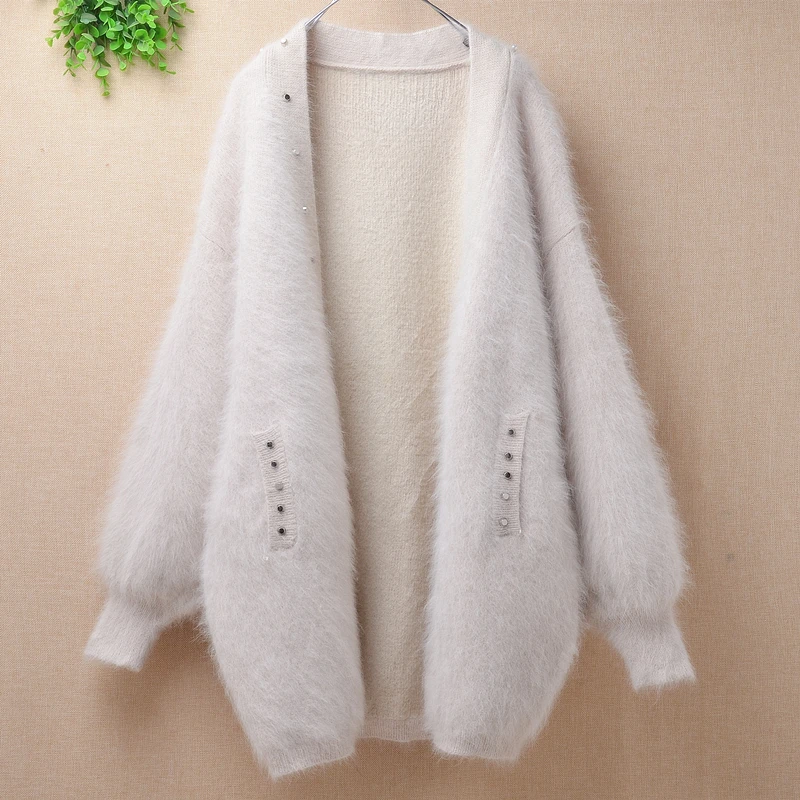 

Winter top Women female Casual Medium-long cream Cape plush Mink cashmere knit sweater loose Coat Cardigans Cope Cloak Mantle
