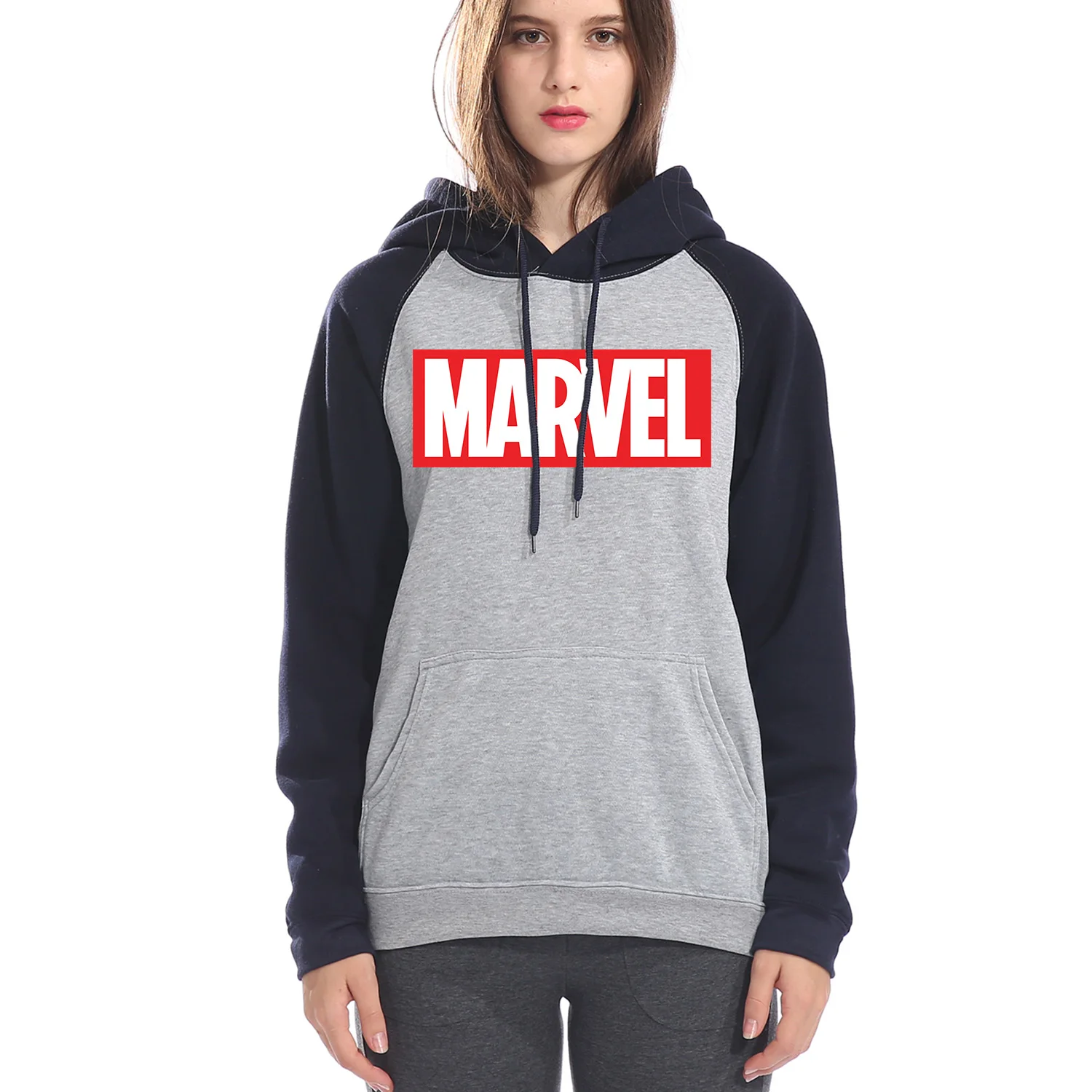 Женские толстовки с капюшоном реглан MARVEL, Новое поступление, толстовки с капюшоном, Женская Повседневная Осенняя спортивная одежда с капюшоном реглан - Цвет: dark blue gray 6