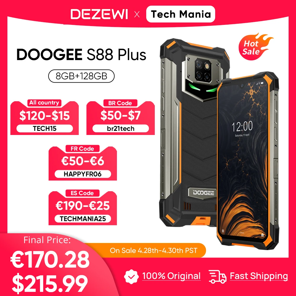 Precio bajo DOOGEE-teléfono inteligente S88 Plus, móvil resistente IP68/IP69K, versión Global, batería de 10000mAh, cámara de 48MP, 8GB, 128GB de ROM, Android 10 0LdJlYWXkKg