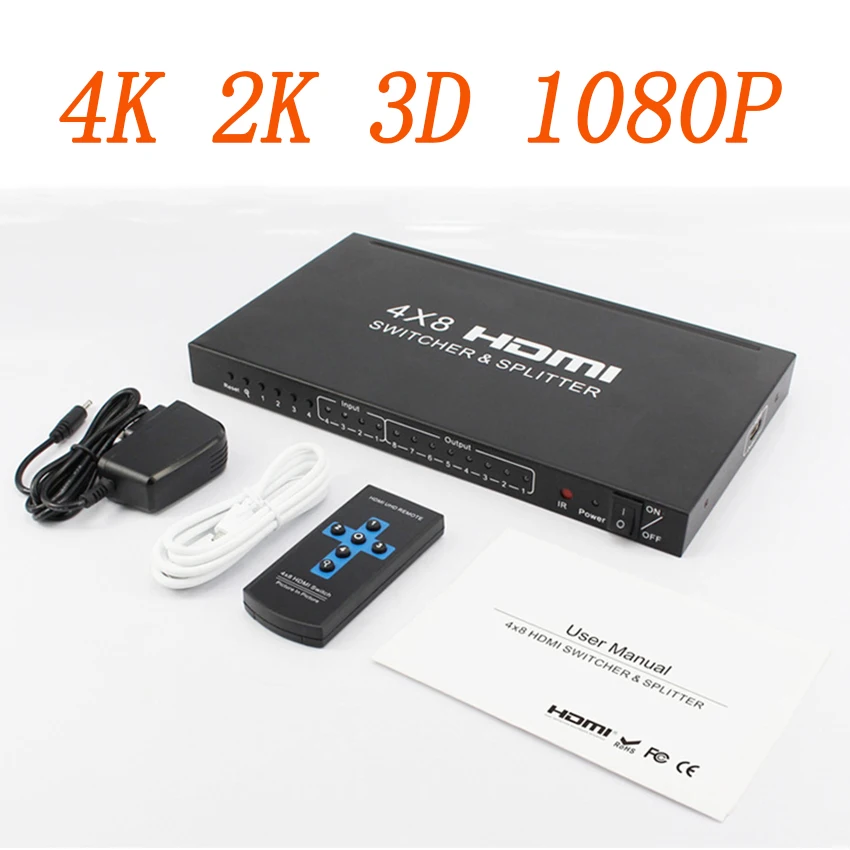 HDMI Matrix 4x8 Full HD 4K 2K 3D 1080P HDMI Matrix4 Вход 8 Выход HDCP HDMI коммутатор сплиттер конвертер адаптер+ пульт дистанционного управления