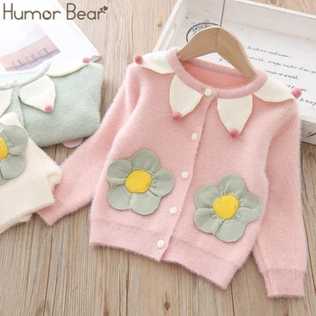 

Humor Bear Girls 2019 New Korean Knit Jacket Autumn Winter Flower Warm Sweater Velvet Cardigan Baby Kids Girls Cute Clothes