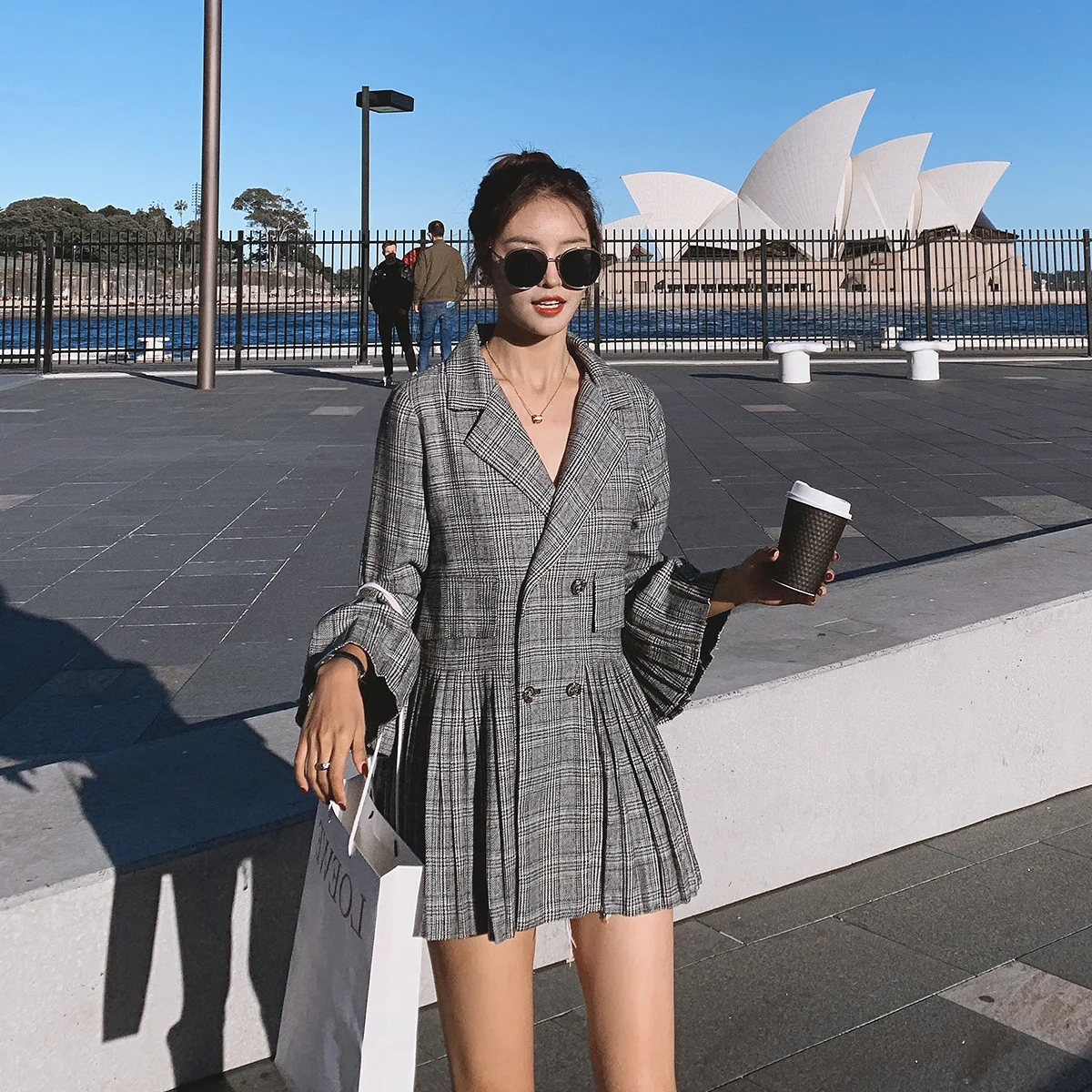 

2019 Autumn And Winter New Style Online Celebrity CHIC Very Fairy of Elegant Hong Kong Flavor Pleated Bell Sleeve Plaid Suit Jac