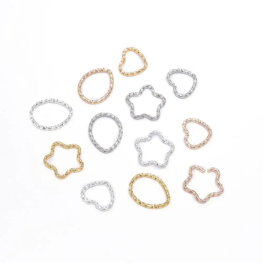 

50Pcs/lot 16.5mm Metal Plated Gold Star Heart Twisted Split Jump Rings Connectors For DIY Jewelry Finding Making Accessories