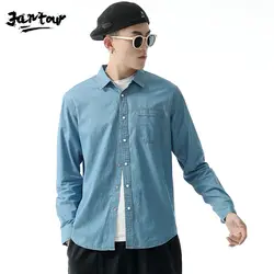 Рубашка мужская осенне-зимнее джинсовое, в Корейском стиле синяя рубашка мужская Тонкая Повседневная рубашка с длинными рукавами Мужская