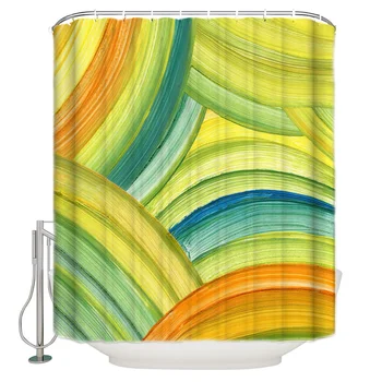 

Acrylic Painting Paint Colorful Art Yellow Green Pattern Shower Curtains Polyester Fabric Waterproof Bath Curtain