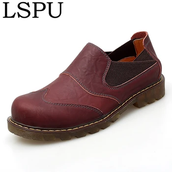

Brand LSPU Genuine Leather Men Work Shoes Slip On Breathable Non-slip Casual Oxfords Fashion Men Martin Shoes Plus Size 38-47