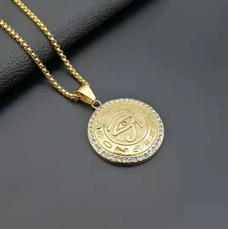 Mysterious Egypt Eye of Horus Pendant Necklace Women/men Gold Color evil Eye Necklace Egypt Round Jewelry