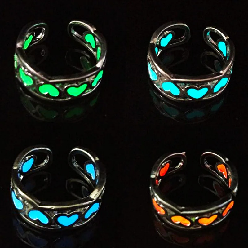 Heart-shaped Luminous Ring Ladies Men's Couple Opening Adjustable Strap Glowing In The Dark Jewelry Gift Rings | Украшения и