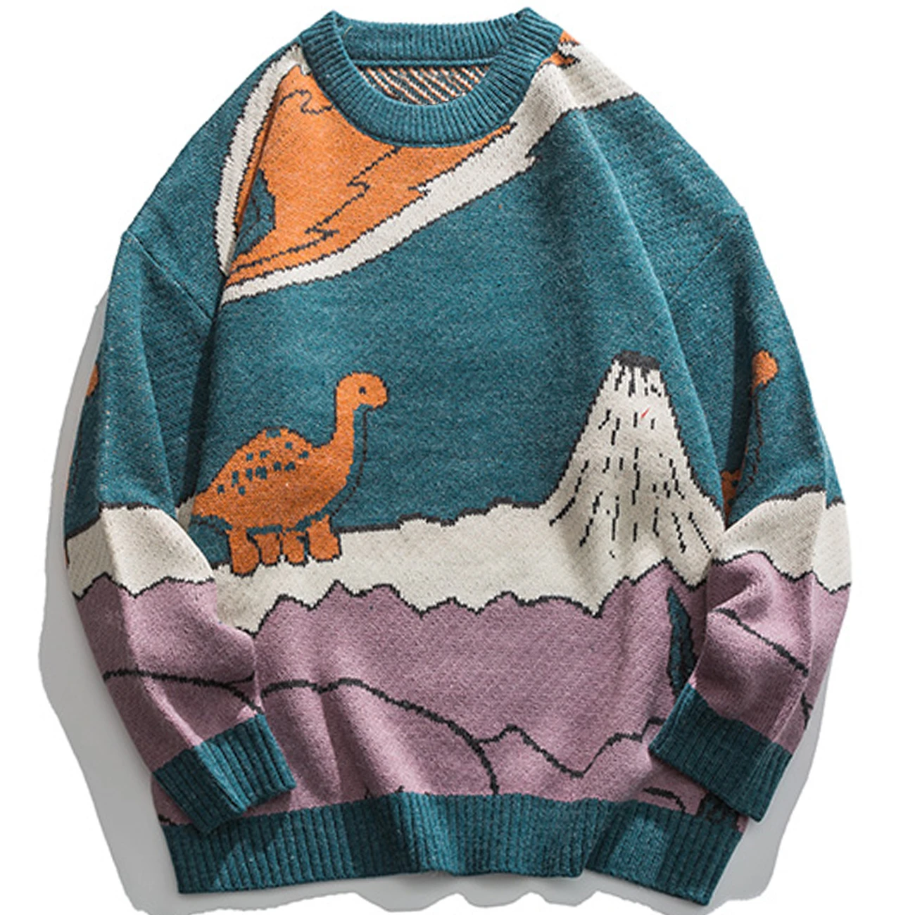 LACIBLE Harajuku Cartoon Little Dinosaur Knitted Sweater Winter Sweater Men Women Vintage Sweater Pullover Casual Streetwear