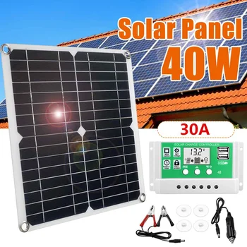 Panel Solar de 40W y 18V, células solares Panel Solar De Silicio Monocristalino, Banco de energía + 10/20/30A, Kit de cargador de batería Solar