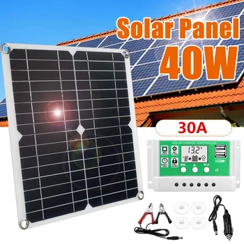 

40W 18V Solar Panel Solar Cells Monocrystalline Silicon Solar Panel Power Bank + 10/20/30A Controller Solar Battery Charger Kit